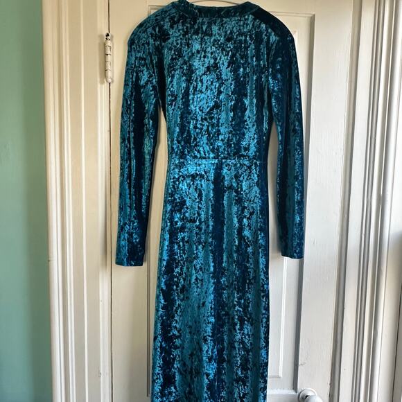 BCBGMaxAzria Velvet Ruched Wrap Dress Blue - Picture 7 of 8